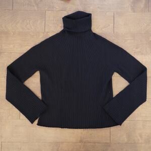 Que Long Sleeve Ribbed Turtleneck Wool Sweater Black Womens Size Large
